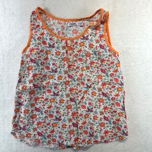 Cottagecore Johnnie B Floral Bird Henley Tank Top 11-12Y Boho Orange Trim